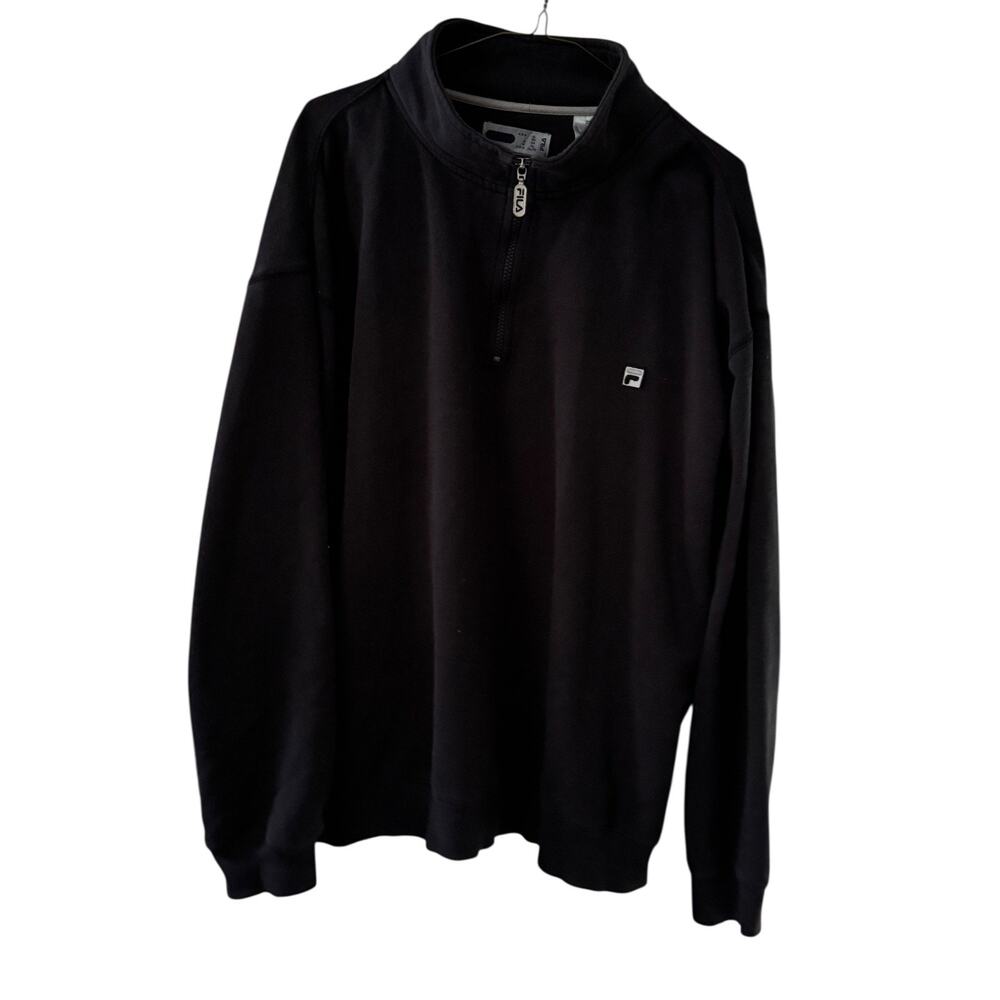 Fila Black Quarter Zip Sweatshirt Pullover XL Cotton Blend‎ Logo Fading Present